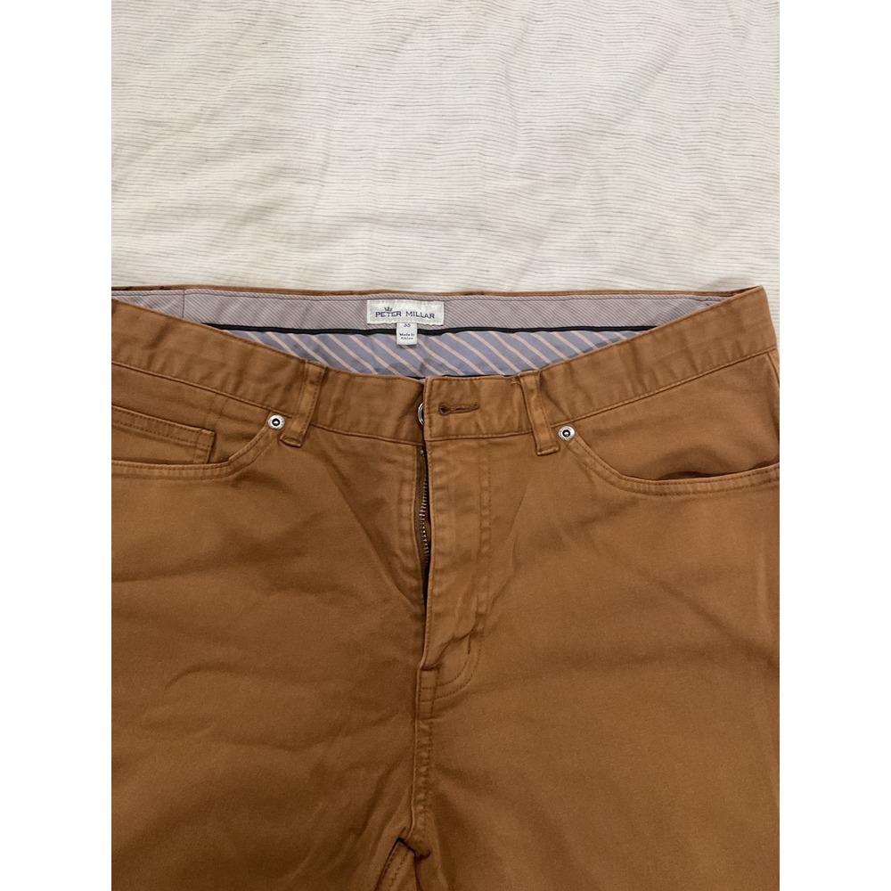 Peter Millar Mens 35 Tobacco Brown Five Pocket Pants Cotton Blend Casual Chino